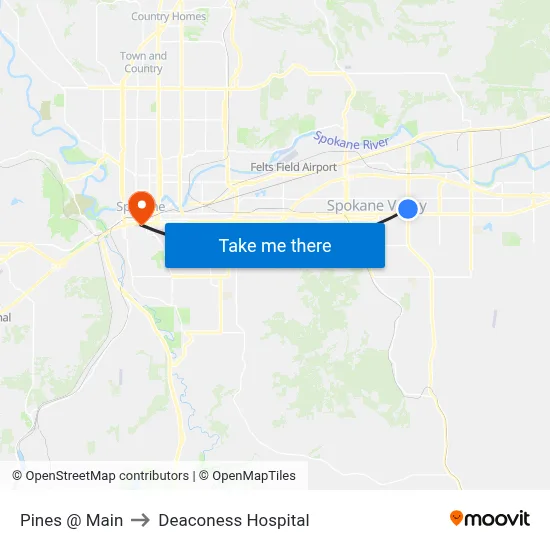 Pines @ Main to Deaconess Hospital map
