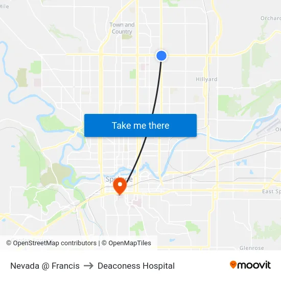 Nevada @ Francis to Deaconess Hospital map