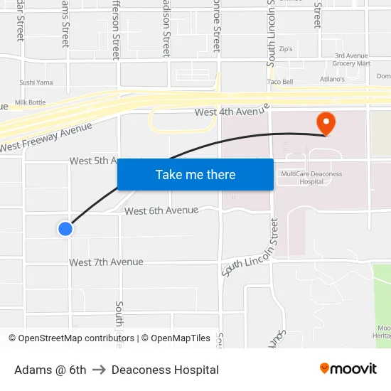 Adams @ 6th to Deaconess Hospital map