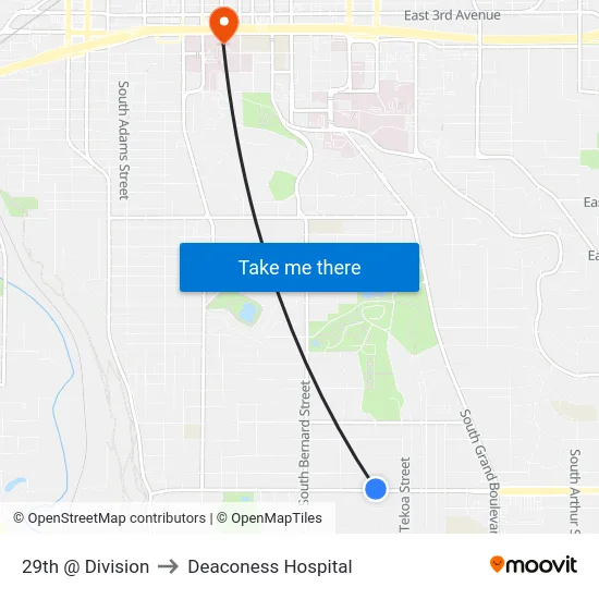 29th @ Division to Deaconess Hospital map