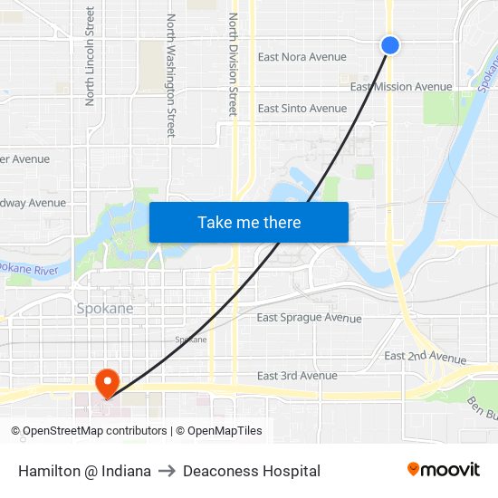 Hamilton @ Indiana to Deaconess Hospital map