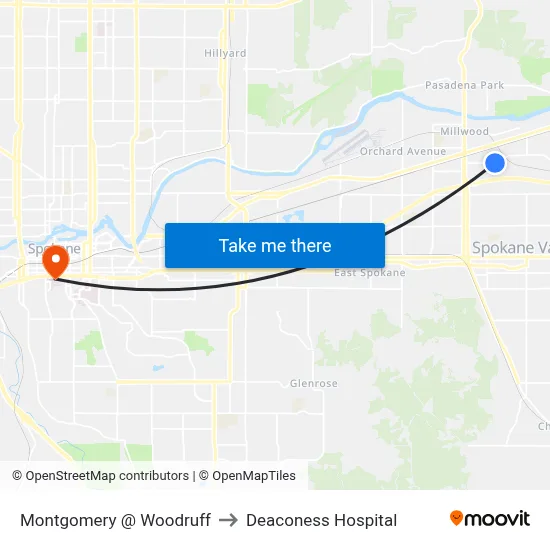 Montgomery @ Woodruff to Deaconess Hospital map