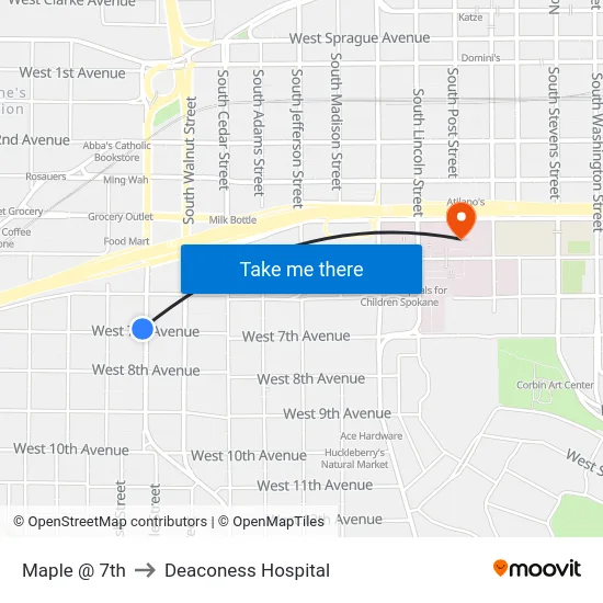 Maple @ 7th to Deaconess Hospital map