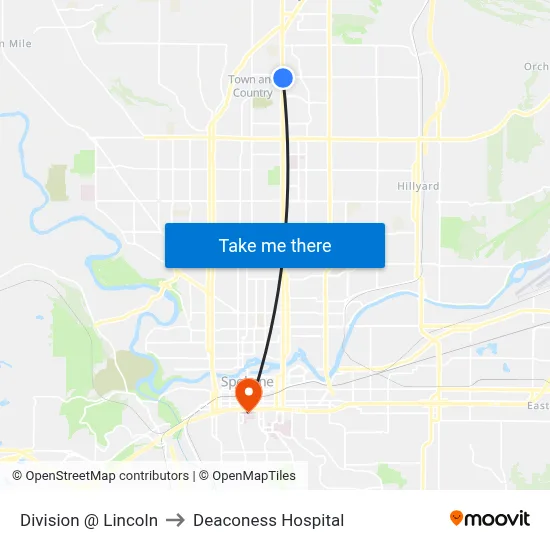 Division @ Lincoln to Deaconess Hospital map
