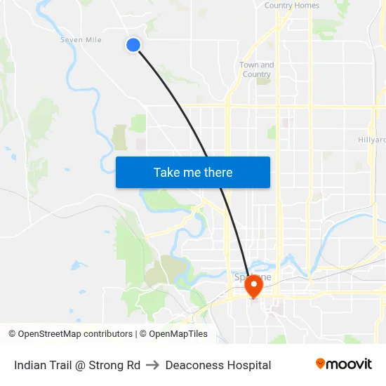 Indian Trail @ Strong Rd to Deaconess Hospital map