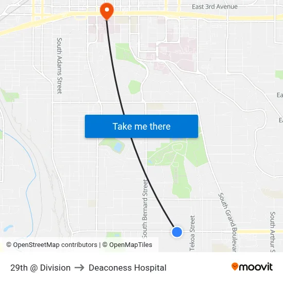 29th @ Division to Deaconess Hospital map