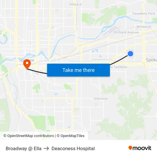 Broadway @ Ella to Deaconess Hospital map