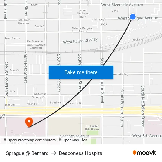 Sprague @ Bernard to Deaconess Hospital map