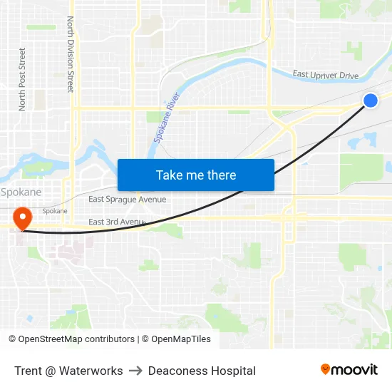 Trent @ Waterworks to Deaconess Hospital map