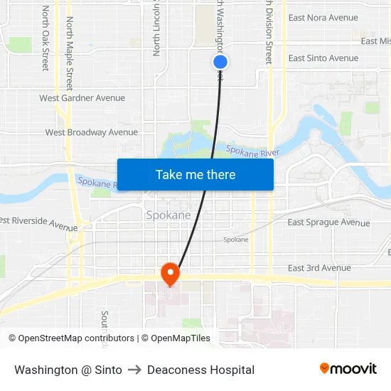 Washington @ Sinto to Deaconess Hospital map