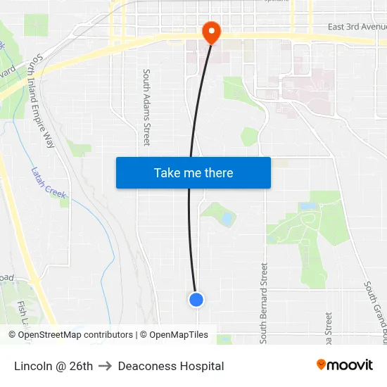 Lincoln @ 26th to Deaconess Hospital map