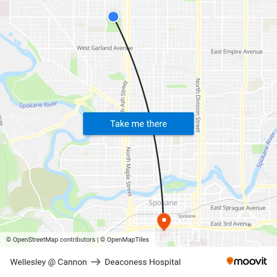 Wellesley @ Cannon to Deaconess Hospital map