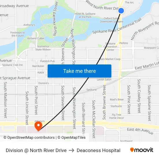 Division @ North River Drive to Deaconess Hospital map