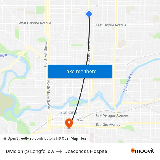 Division @ Longfellow to Deaconess Hospital map