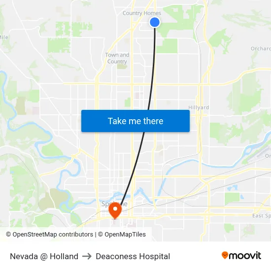 Nevada @ Holland to Deaconess Hospital map