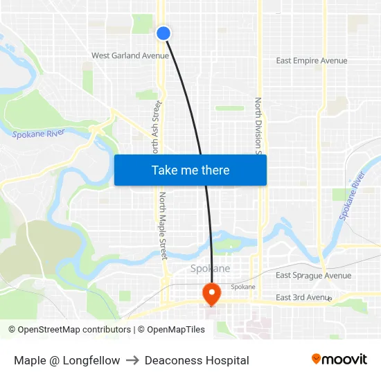 Maple @ Longfellow to Deaconess Hospital map