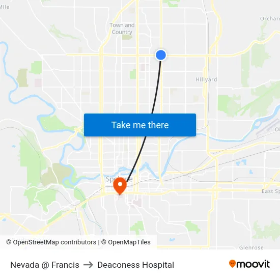 Nevada @ Francis to Deaconess Hospital map