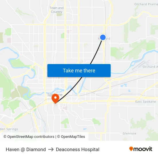 Haven @ Diamond to Deaconess Hospital map