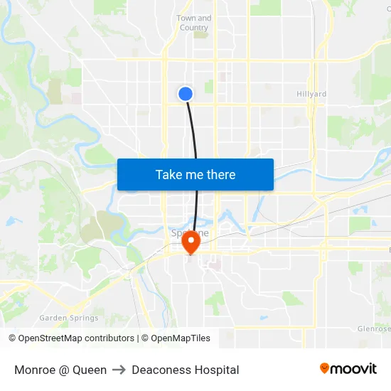 Monroe @ Queen to Deaconess Hospital map