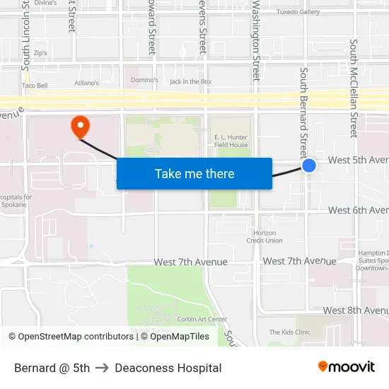 Bernard @ 5th to Deaconess Hospital map