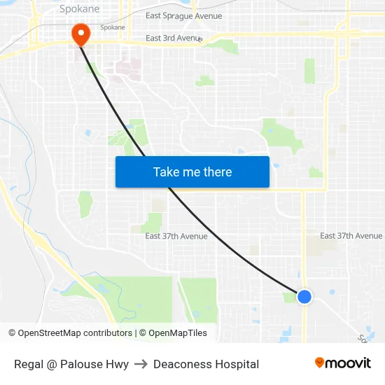 Regal @ Palouse Hwy to Deaconess Hospital map