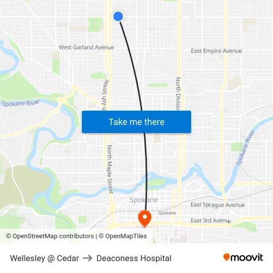 Wellesley @ Cedar to Deaconess Hospital map