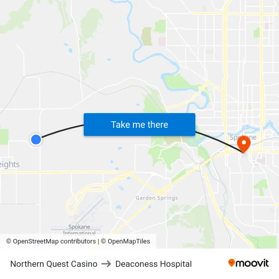 Northern Quest Casino to Deaconess Hospital map