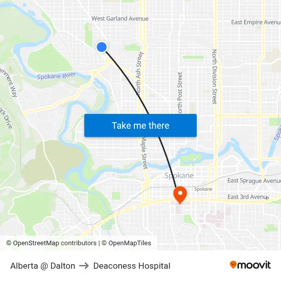 Alberta @ Dalton to Deaconess Hospital map