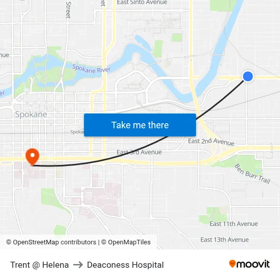 Trent @ Helena to Deaconess Hospital map