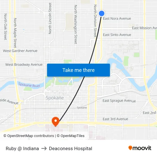 Ruby @ Indiana to Deaconess Hospital map