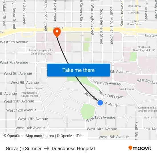 Grove @ Sumner to Deaconess Hospital map