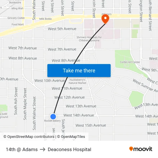 14th @ Adams to Deaconess Hospital map