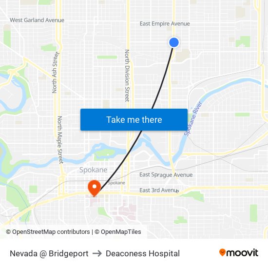 Nevada @ Bridgeport to Deaconess Hospital map
