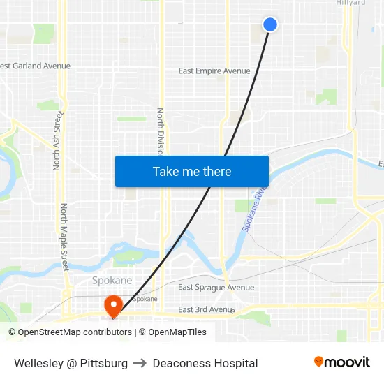 Wellesley @ Pittsburg to Deaconess Hospital map