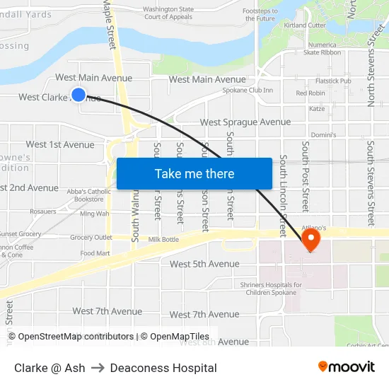 Clarke @ Ash to Deaconess Hospital map