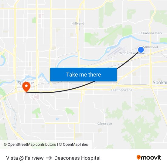 Vista @ Fairview to Deaconess Hospital map