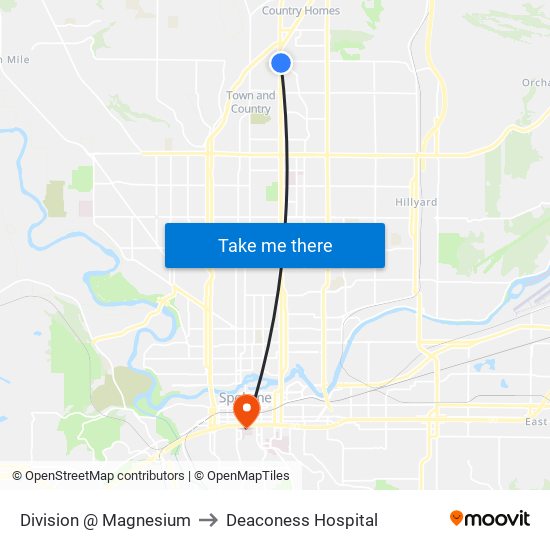 Division @ Magnesium to Deaconess Hospital map