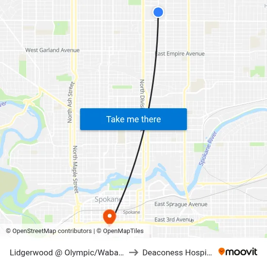 Lidgerwood @ Olympic/Wabash to Deaconess Hospital map