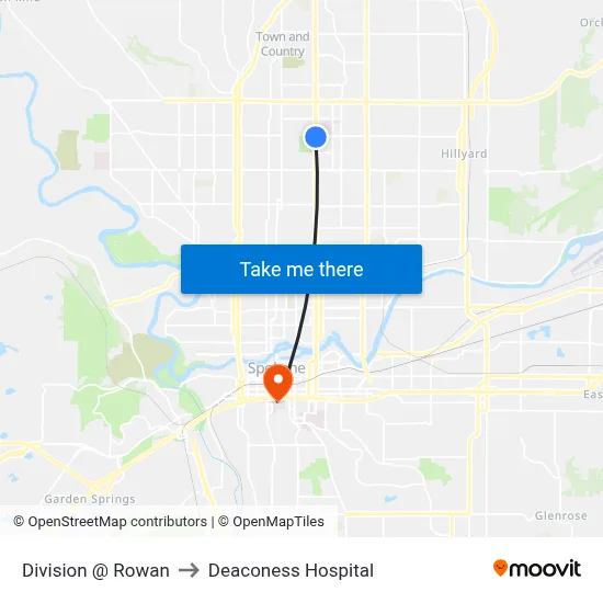 Division @ Rowan to Deaconess Hospital map