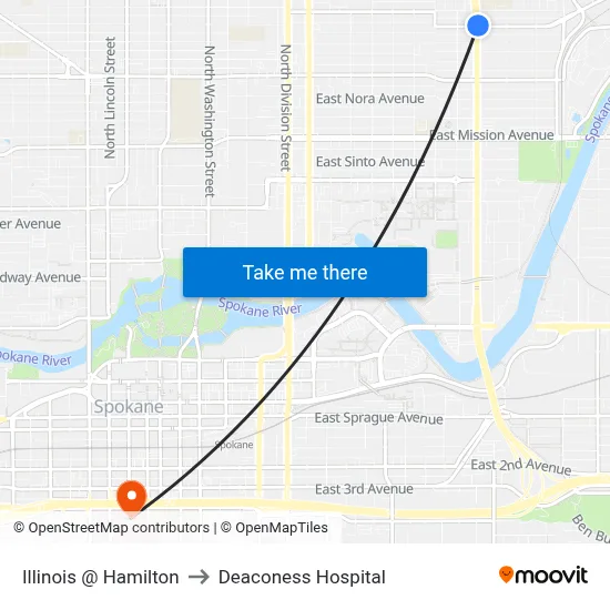 Illinois @ Hamilton to Deaconess Hospital map