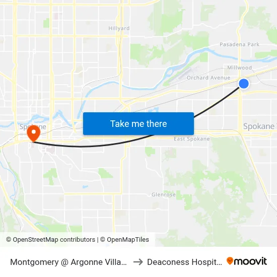 Montgomery @ Argonne Village to Deaconess Hospital map