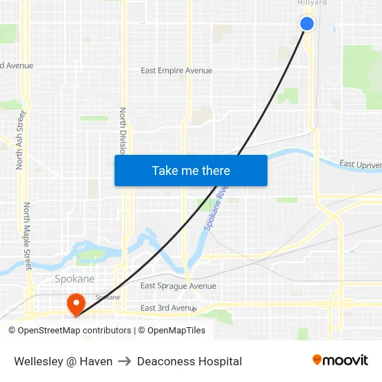 Wellesley @ Haven to Deaconess Hospital map