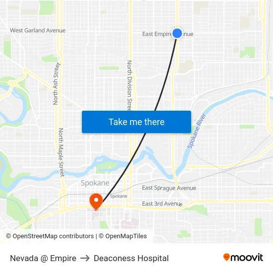 Nevada @ Empire to Deaconess Hospital map