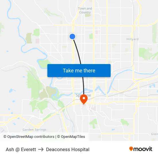 Ash @ Everett to Deaconess Hospital map