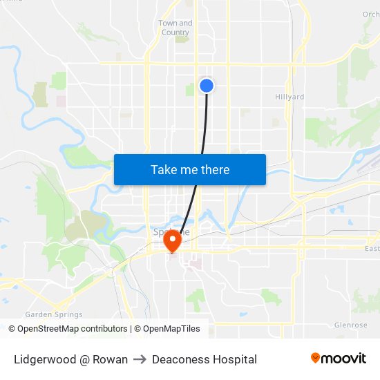 Lidgerwood @ Rowan to Deaconess Hospital map