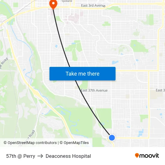 57th @ Perry to Deaconess Hospital map