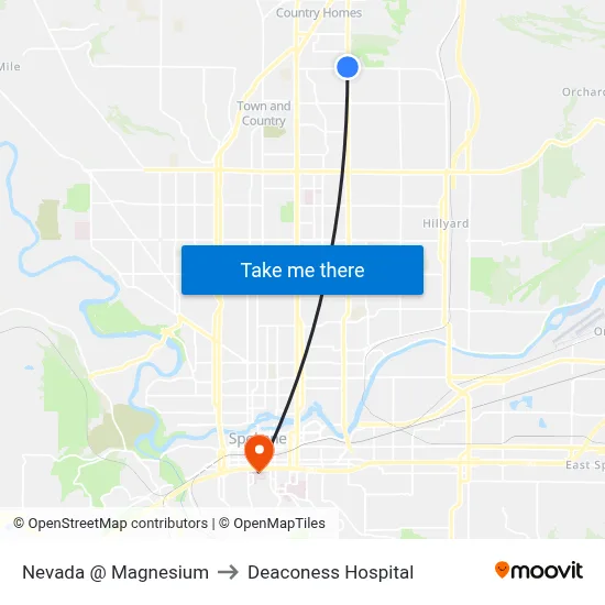 Nevada @ Magnesium to Deaconess Hospital map