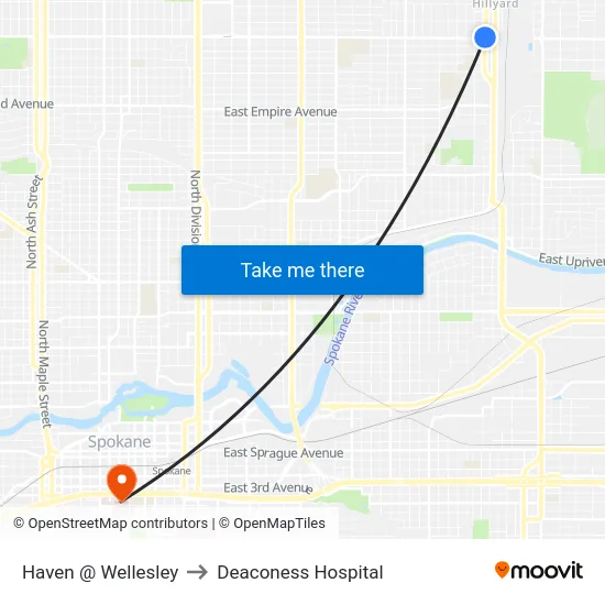 Haven @ Wellesley to Deaconess Hospital map