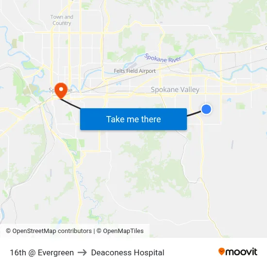 16th @ Evergreen to Deaconess Hospital map