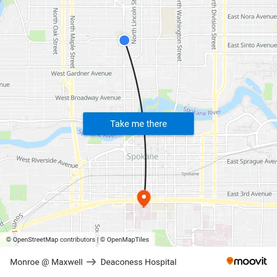 Monroe @ Maxwell to Deaconess Hospital map